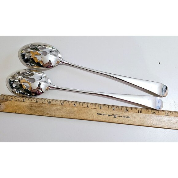 Wm Rogers Large Pierced Serving Spoons 12" set/2 silverplate buffet potlucks - Picture 7 of 7